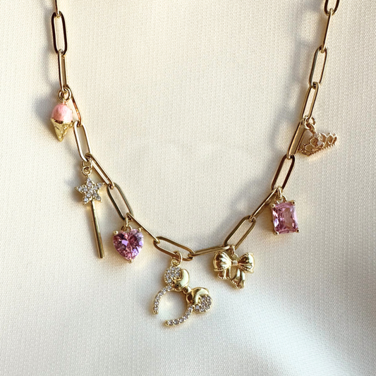 Magic Pink Wand Happiest Place 7-Charm Necklace
