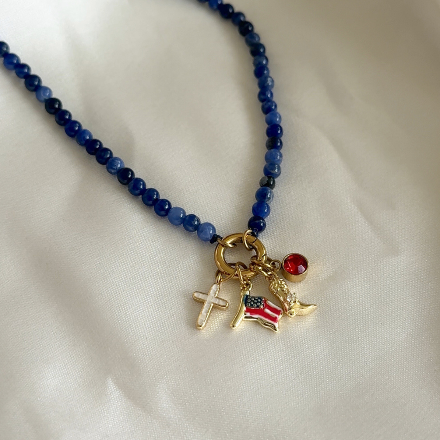 God Bless America Beaded Charm Holder Necklace
