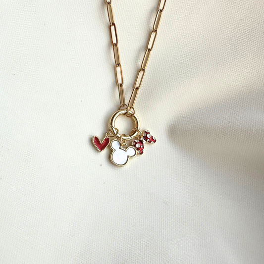 Red Bow Happiest Place 3-Charm Circle Necklace