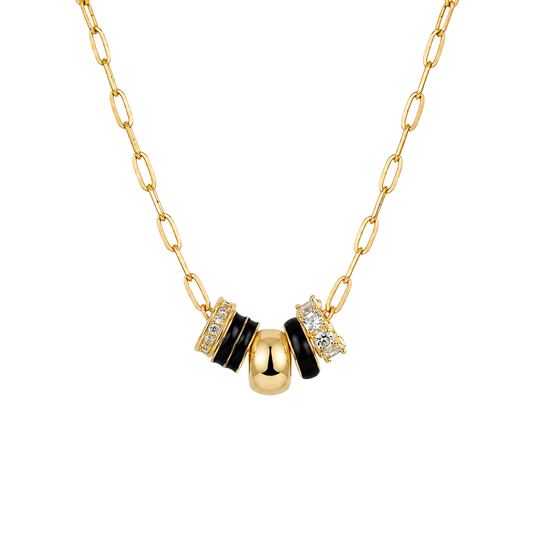 Black 5-Charm Slider Necklace in Gold
