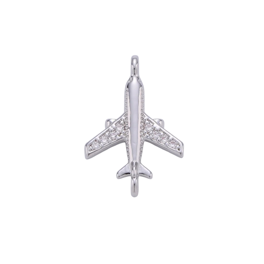 Medium Silver Rhinestone Airplane Charm