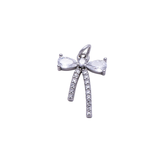 Small Silver Rhinestone Bow Charm