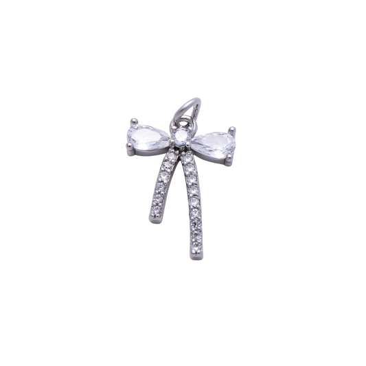 Small Silver Rhinestone Bow Charm