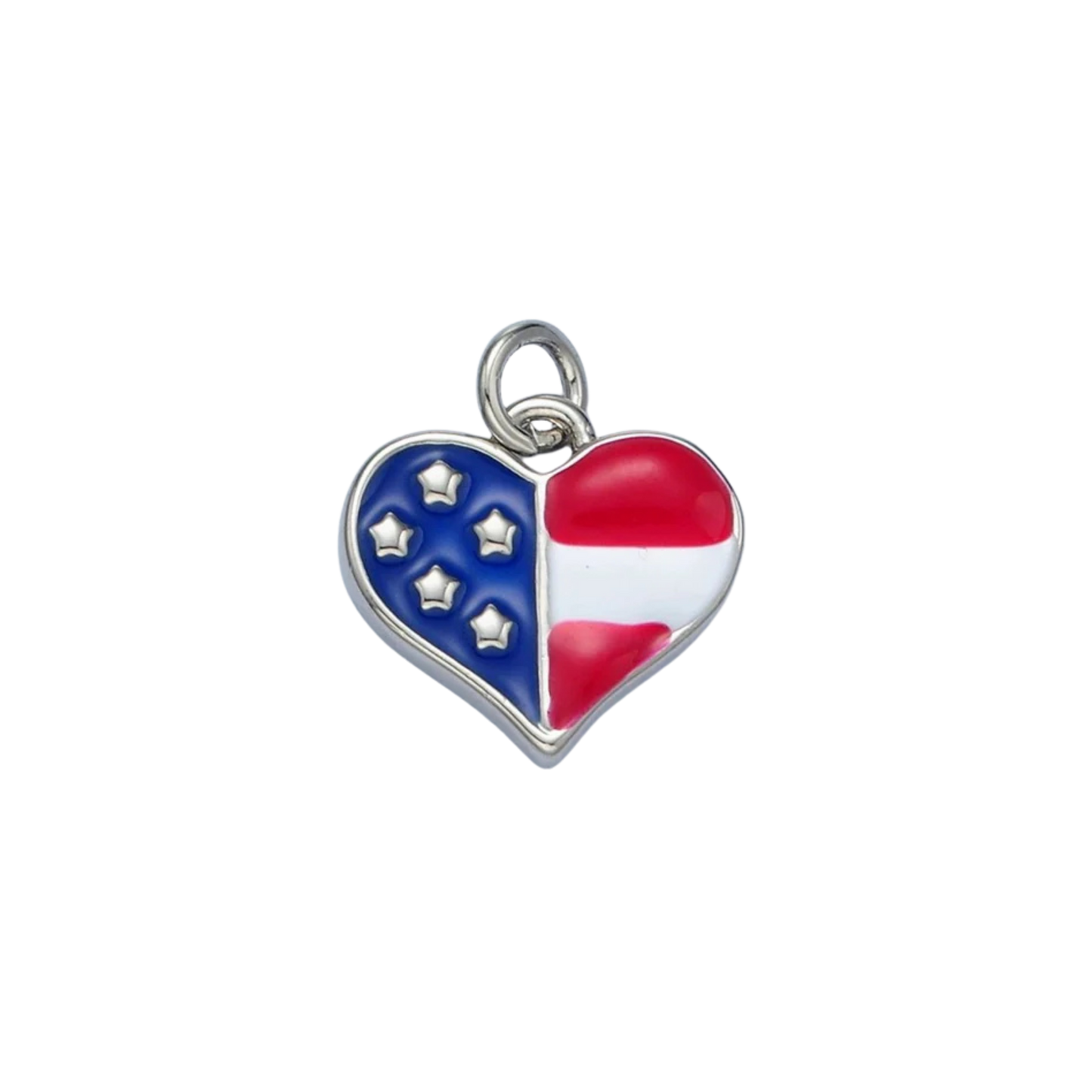 Small Silver American Flag Heart Charm