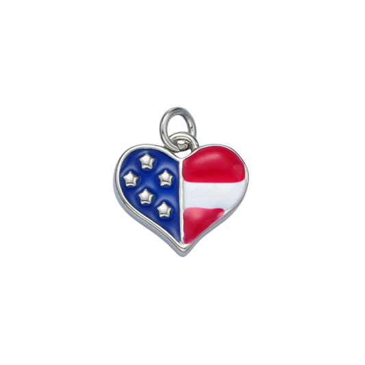Small Silver American Flag Heart Charm