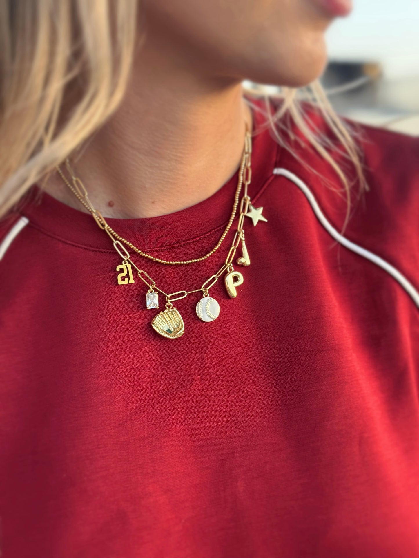 White Baseball/Softball Charm Necklace