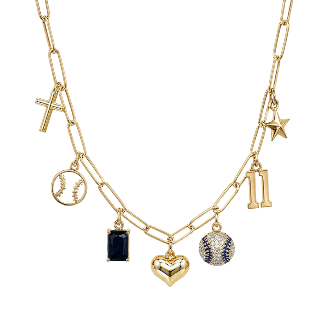 Blue Baseball 7-Charm Necklace
