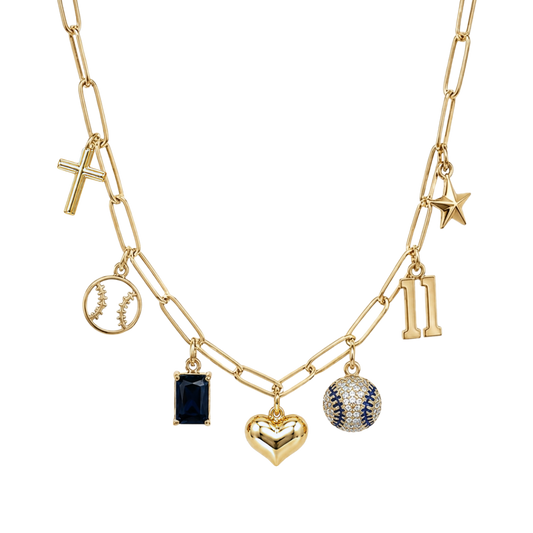 Blue Baseball 7-Charm Necklace