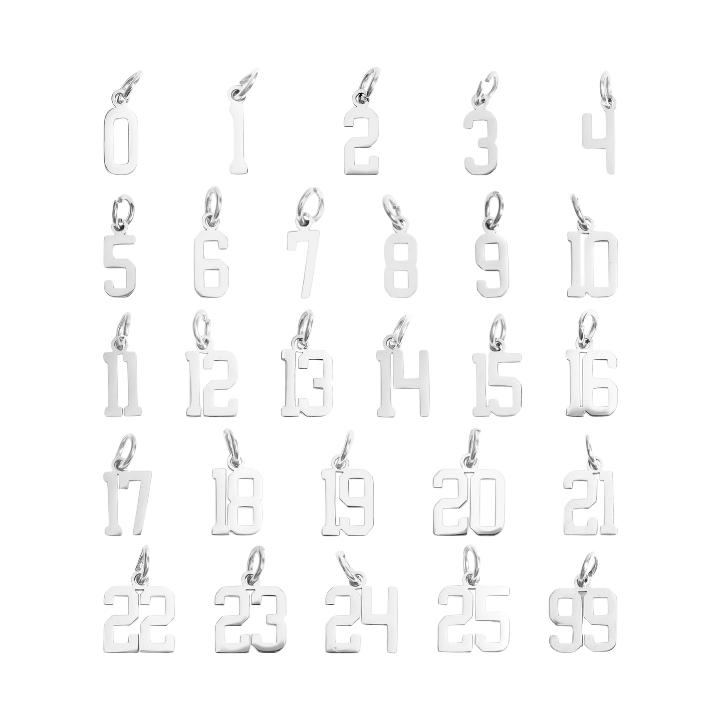 Small Silver Varsity Number Charms