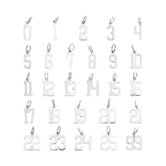 Small Silver Varsity Number Charms
